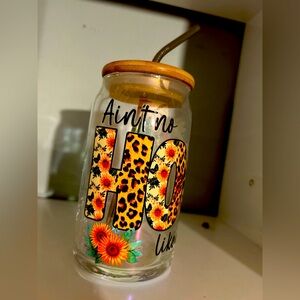 16 oz NEW Handmade Glass Cup With Wooden Lid. Ain’t No Hood Like MotherHood